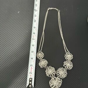 Silver flower statement necklace